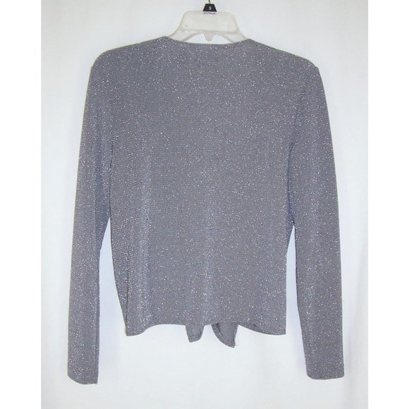 Chicos Travelers Jacket 0 XS S Silver Metallic Open Tie Front - Picture 5 of 7